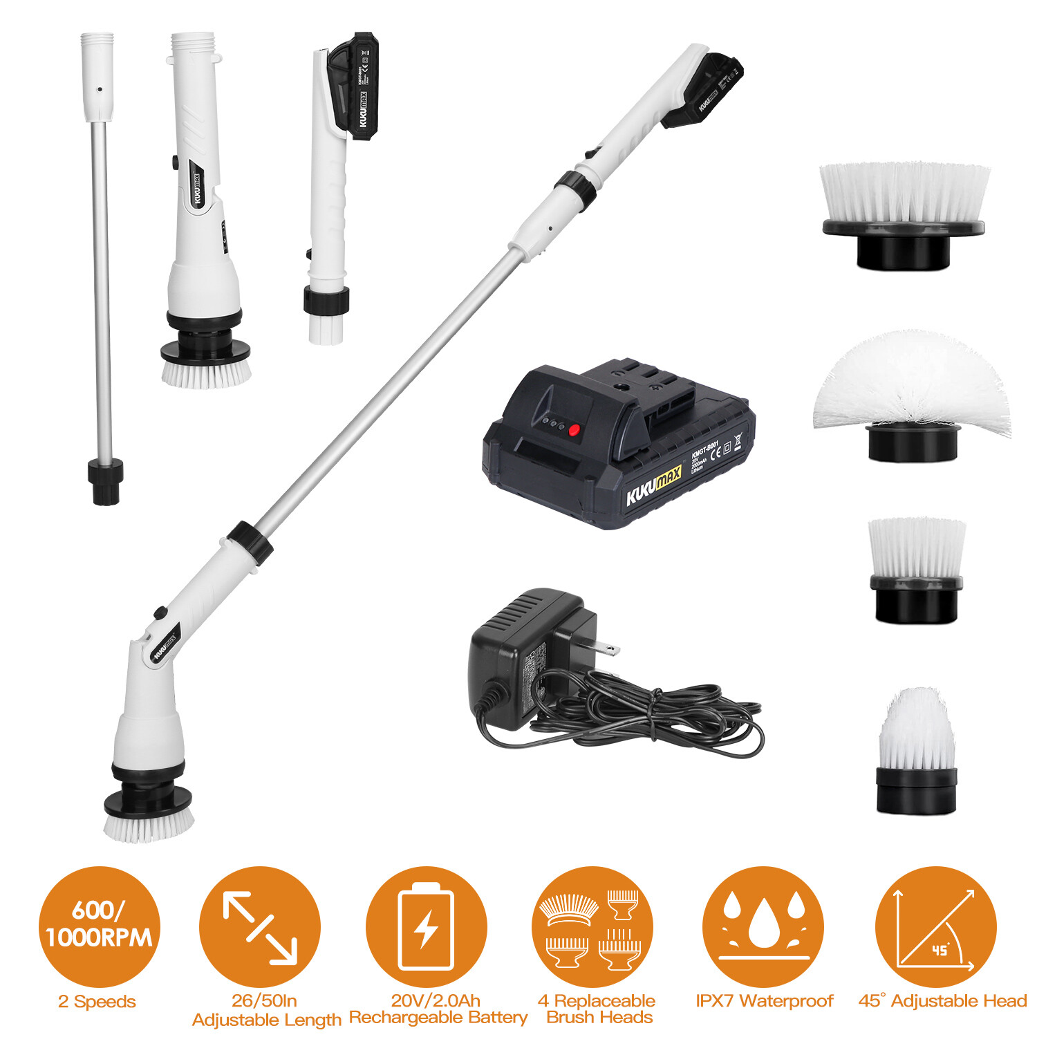 Cordless Electric Spin Scrubber 4 Replacement Head for Bathroom Kitchen Cleaning