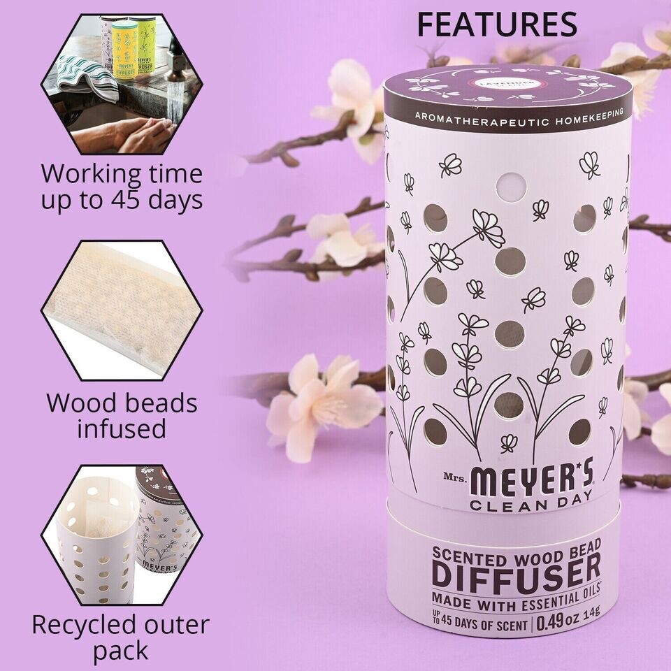 6 Units Mrs Meyers Clean Day Scented Wood Bead Diffuser in Lavender Scent .49 oz
