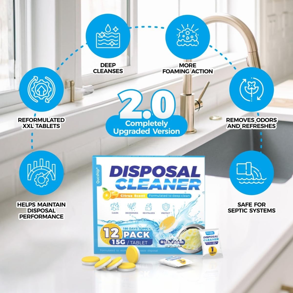 Natural Citrus Garbage Disposal Cleaner with XXL Foaming Action – 6 Supply