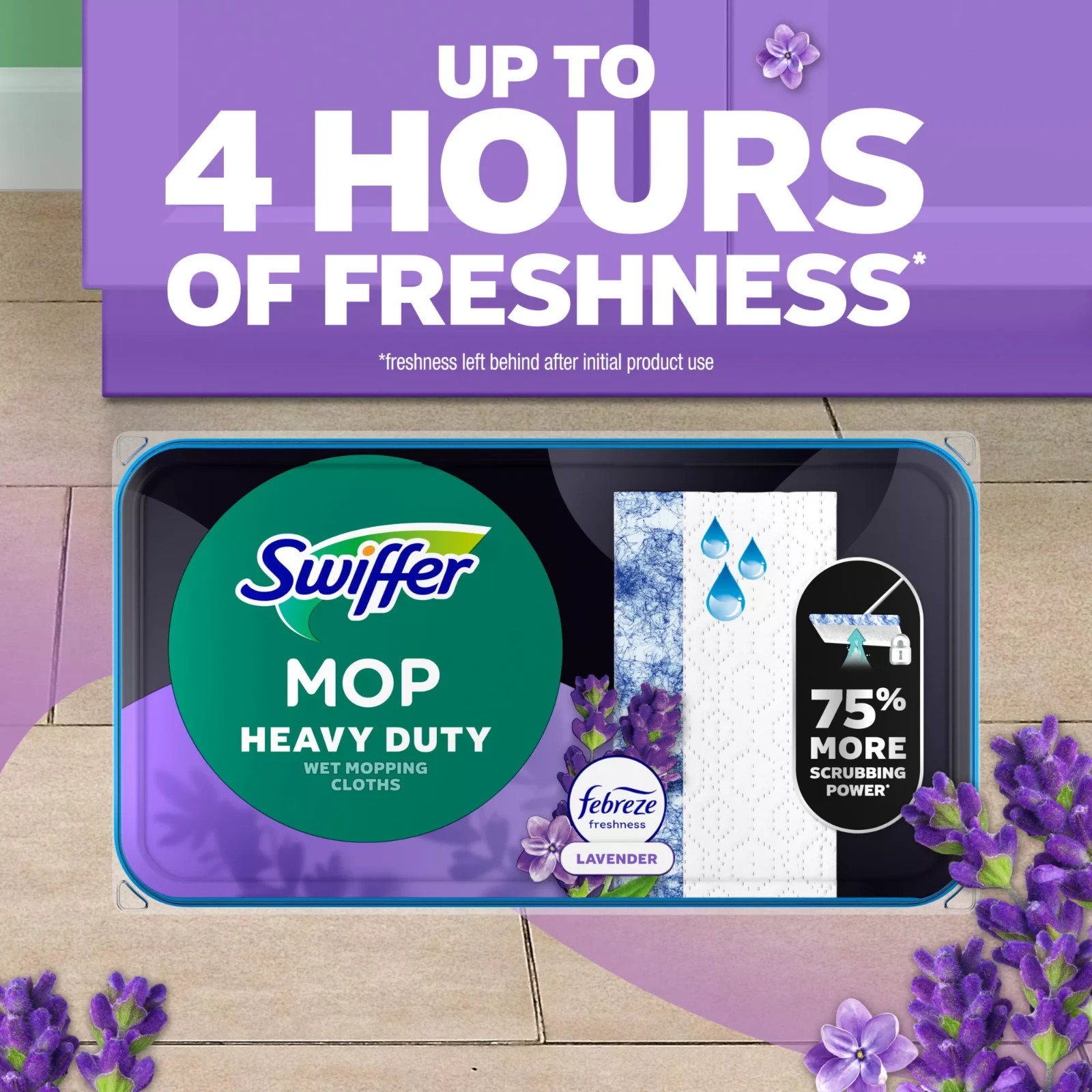 Swiffer Heavy Duty Wet Pad Mopping Cloth Refills, Lavender, 54-count