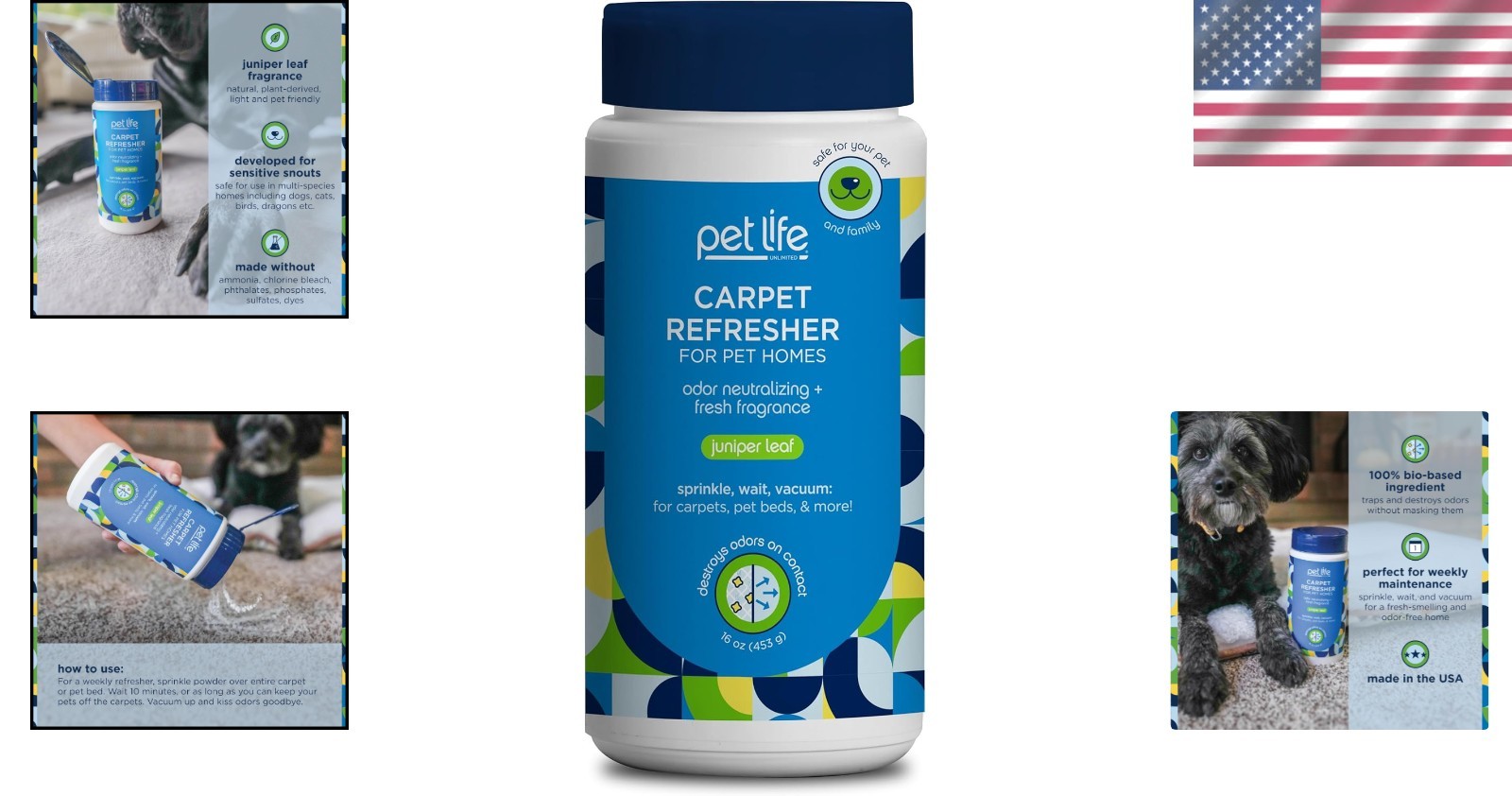 16oz Carpet Deodorizer Powder – Eliminate Pet Odors with Juniper Fresh Scent