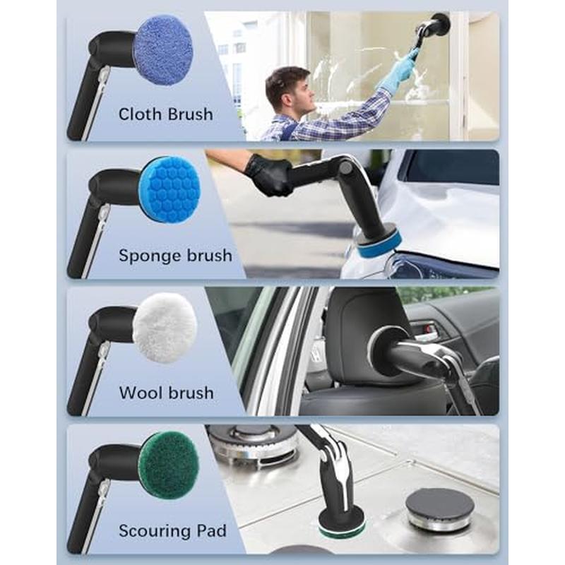 Electric Spin Scrubber W/ Adjustable Angles Remote Control 8 Brush Heads Durable