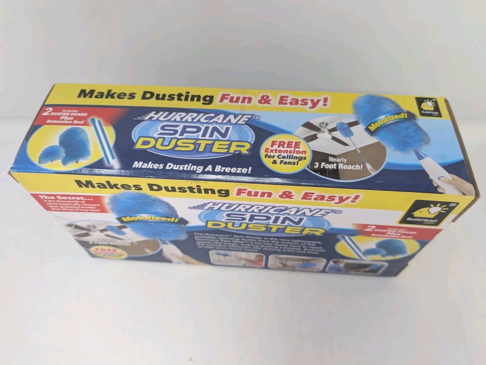 Hurricane Spin Duster Motorized Dust Wand w/ Extension for Ceilings & Fans NOS