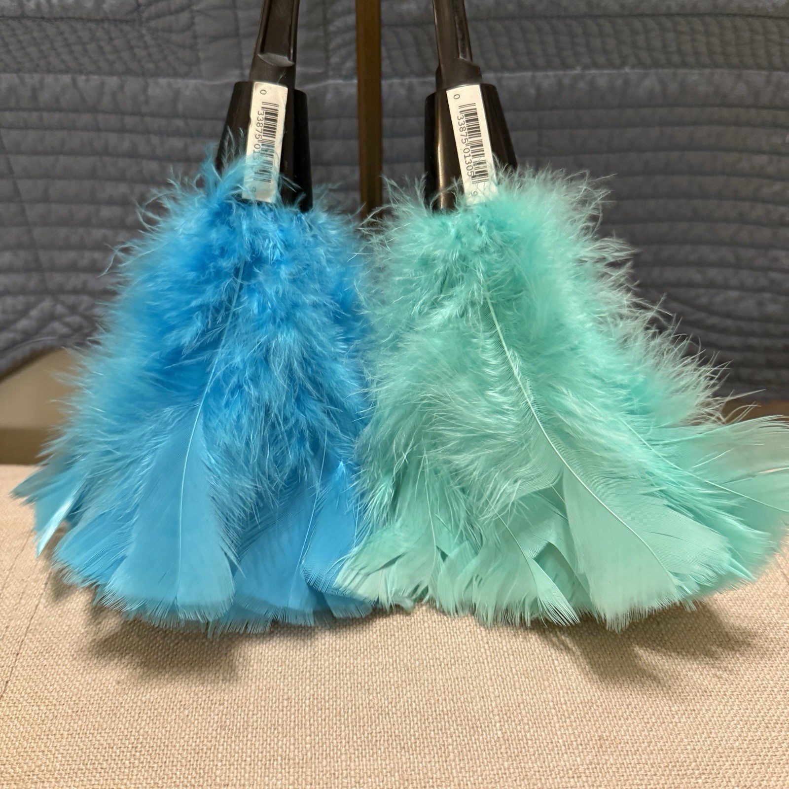 Vintage Feather Dusters Set Of 2 Blue Green Plastic Handle 14” Theatre