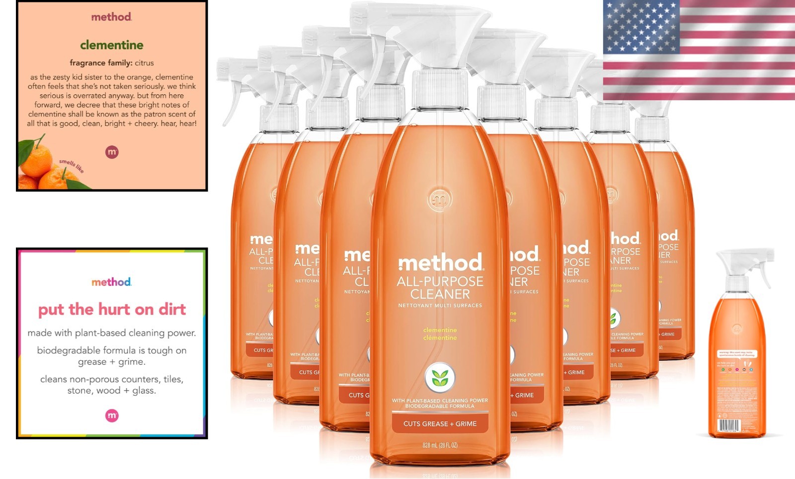 Method Clementine All-Purpose Cleaner 8pk 28oz Cruelty-Free Grease Grime Buster