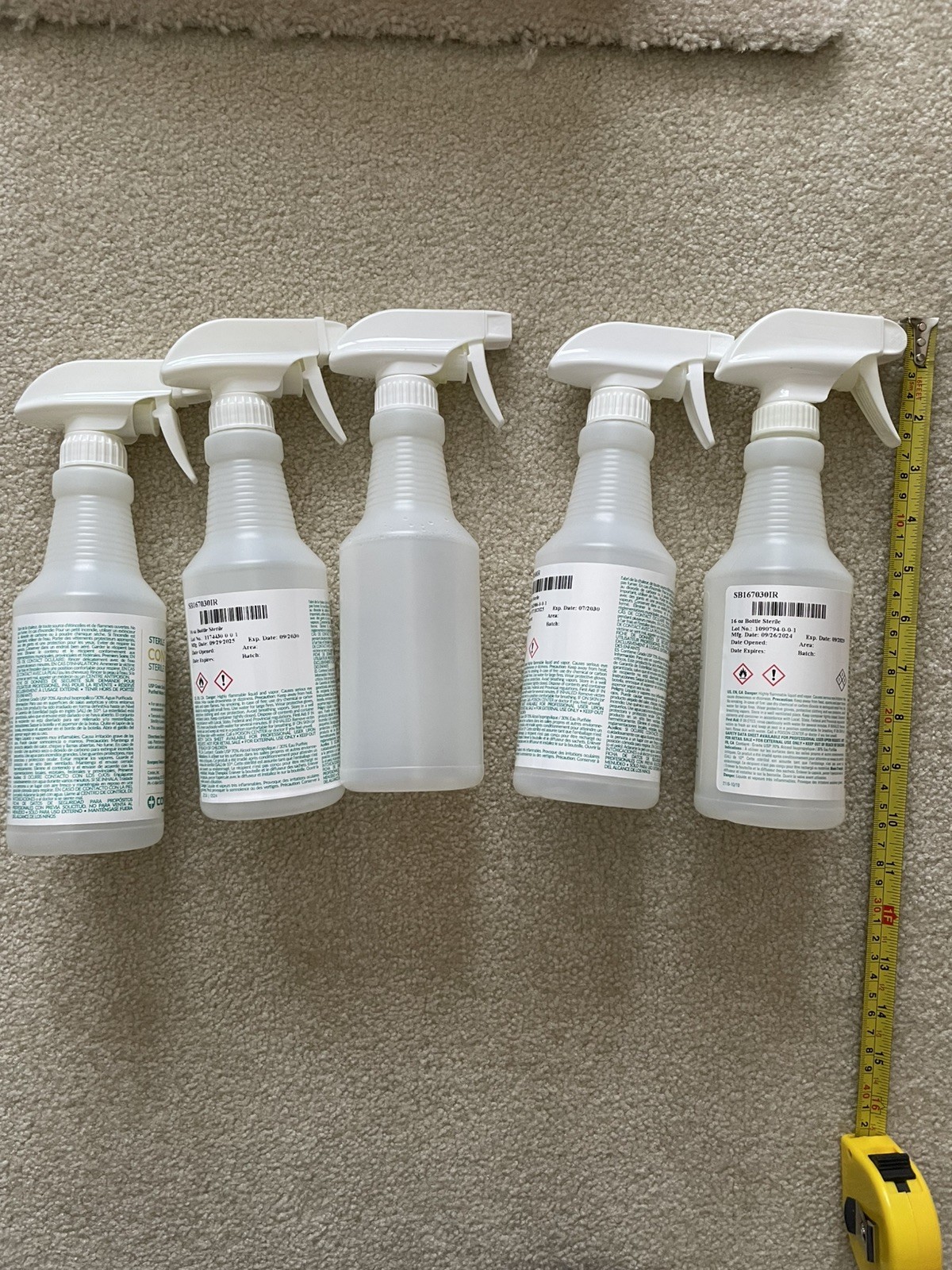 5 USED empty bottles (for Sterile Isopropyl Alcohol previously) with trigger