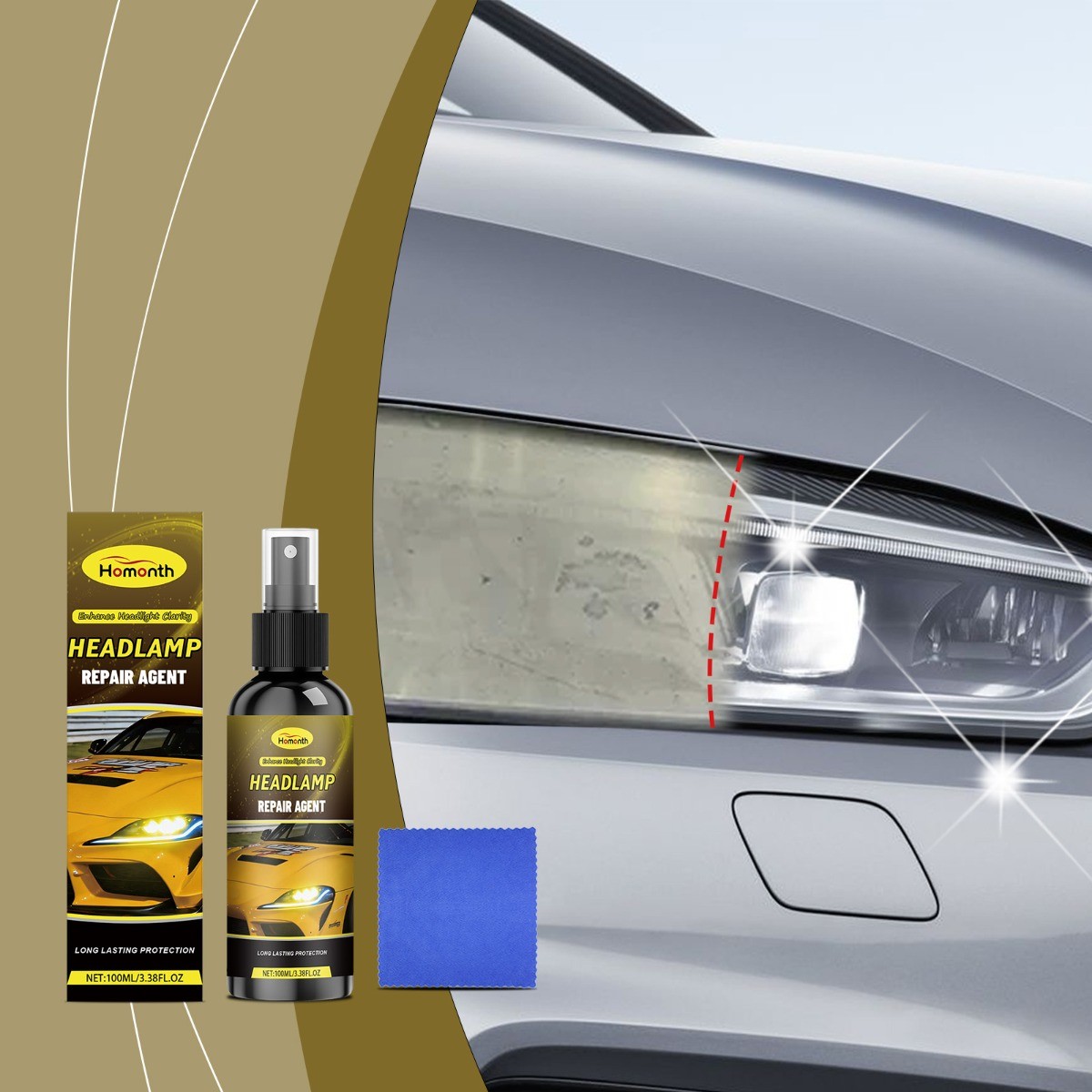 Headlight Restoration Kit Car Lens Polish Cleaner Restores Clarity Easy Use