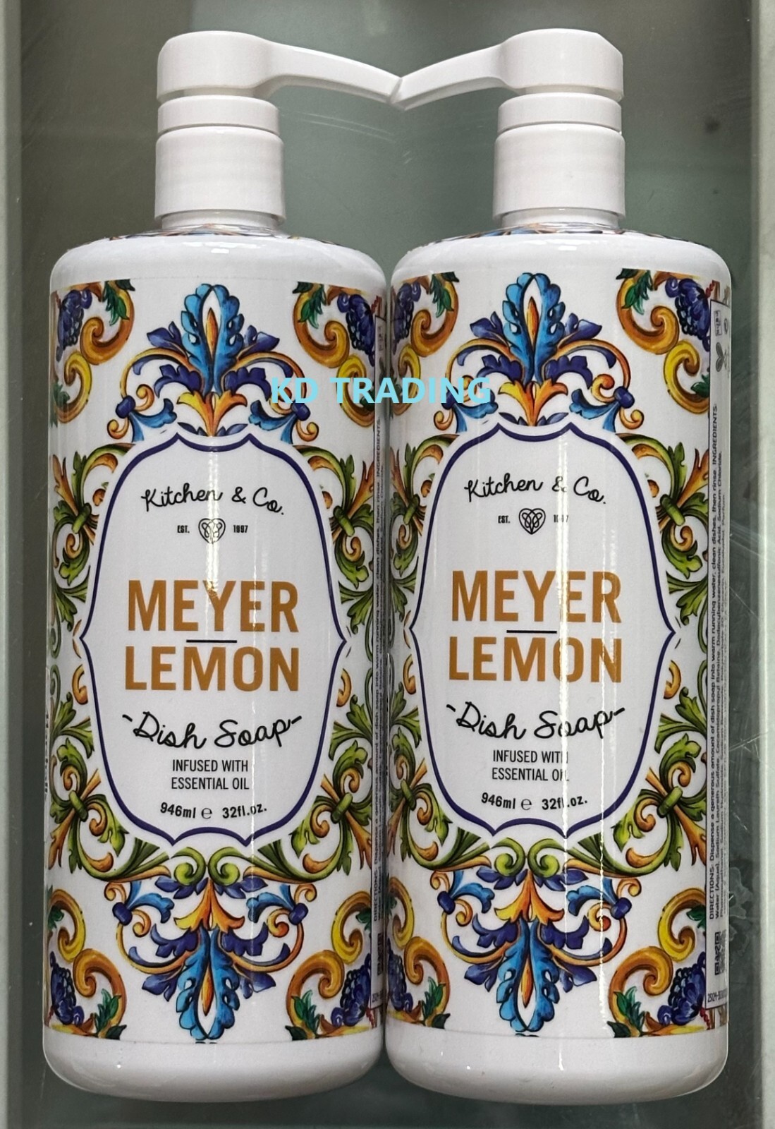 (2-Pk) Kitchen & Co ~ MEYER LEMON Essential Oil DISH SOAP Wash 946ml MADE IN USA