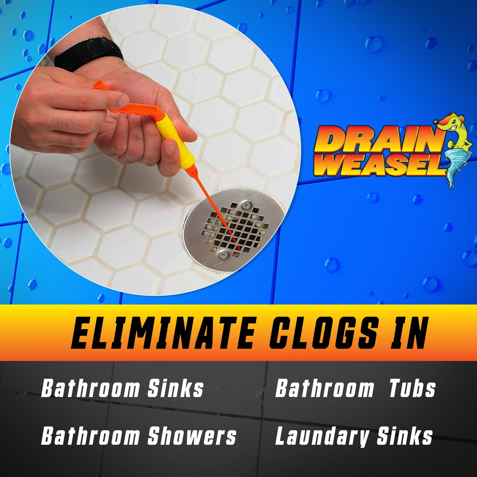 FlexiSnake Drain Weasel Hair Clog Tool Starter Kit for Drain Cleaning (3-Piece)