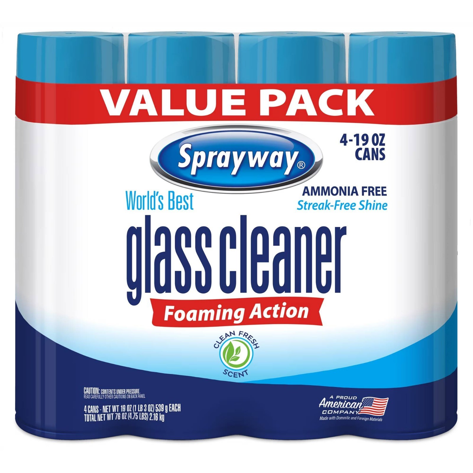 Sprayway Glass Cleaner Foaming Aerosol Spray, 19 oz, 2-Pack, Ammonia-Fr