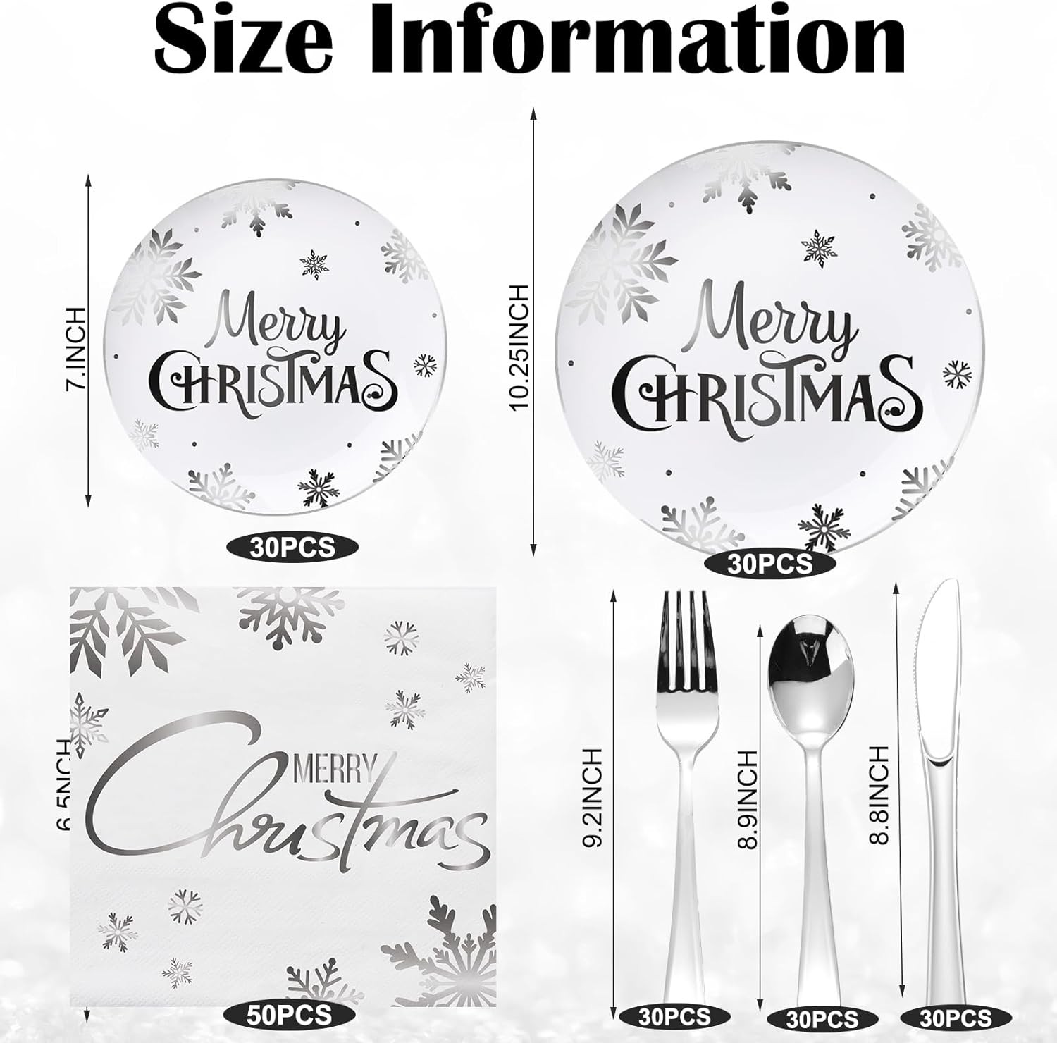 Sliner 230 Pcs Christmas Disposable Plastic Plates Set 7 and 9″ Silver Plates