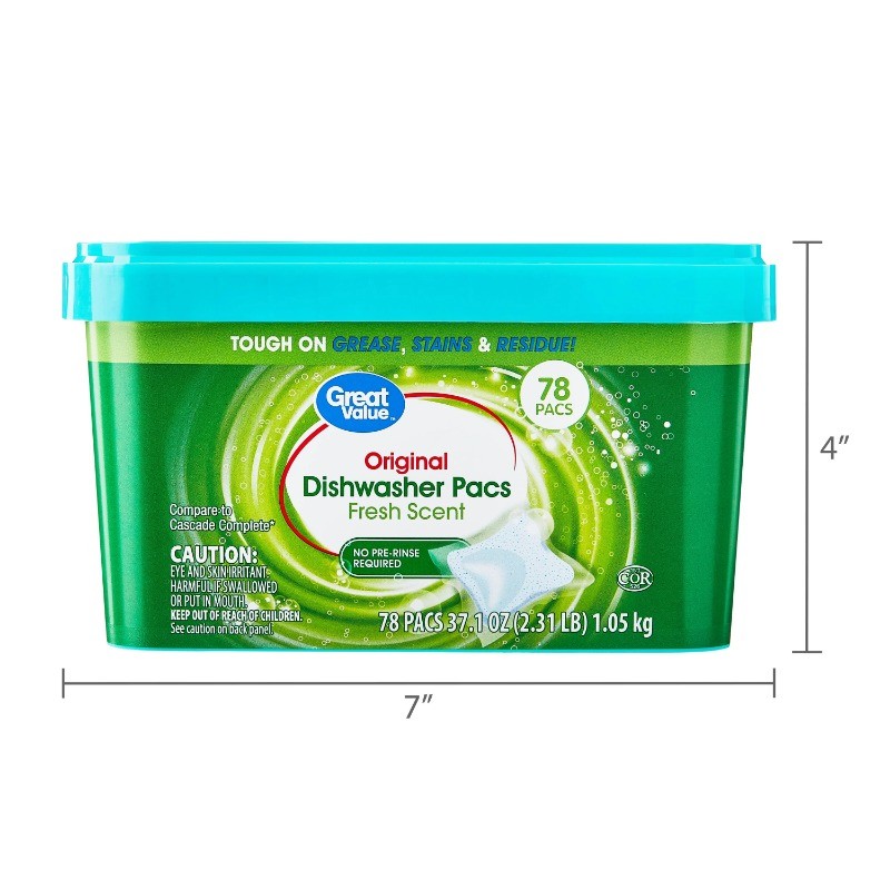 New Great Value Automatic Dishwasher Pacs, Fresh Scent, 78 Count