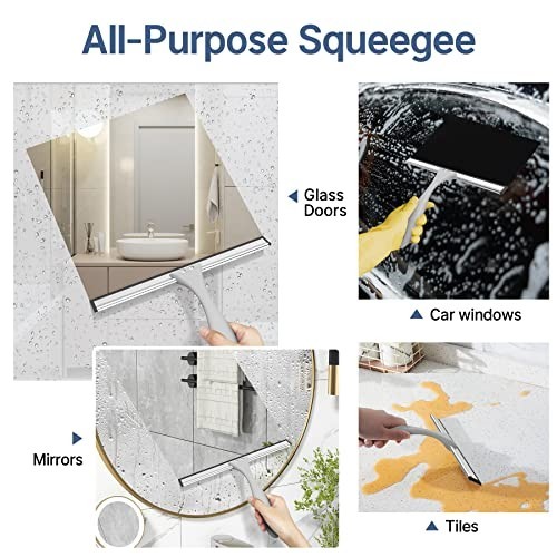 Squeegee for Shower Glass 10 Inch Silicone Blade with Adhesive Hook Window