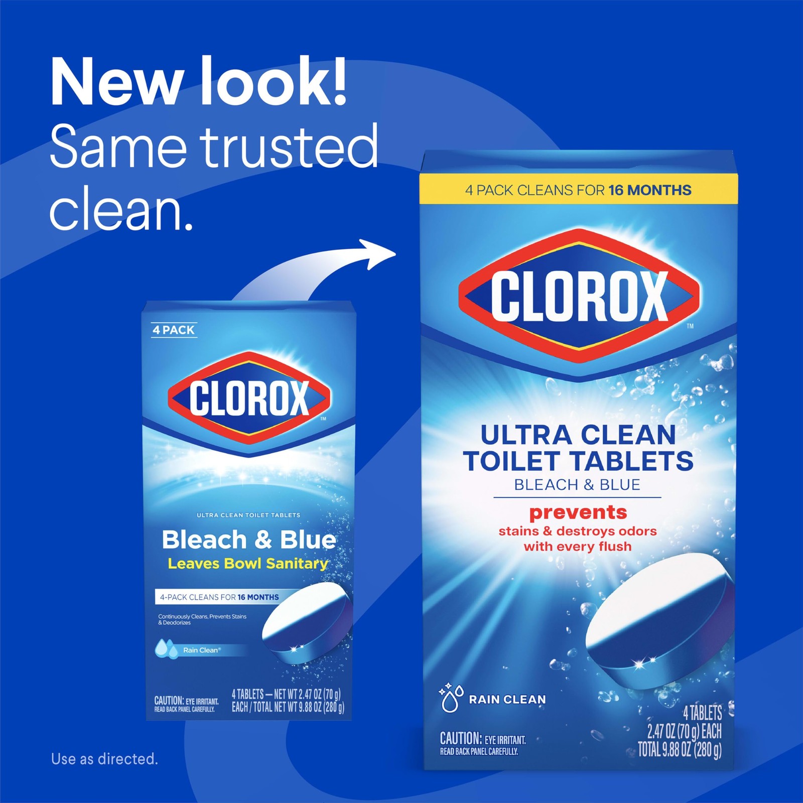 Clorox Ultra Clean Toilet Tablets Bleach & Blue, Rain 4 Count,