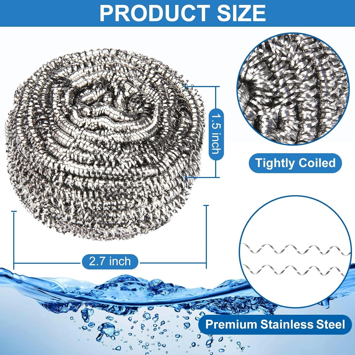 10 Pack Stainless Steel Scrubber, Steel Wool Srubber for Scouring Stubborn Messe