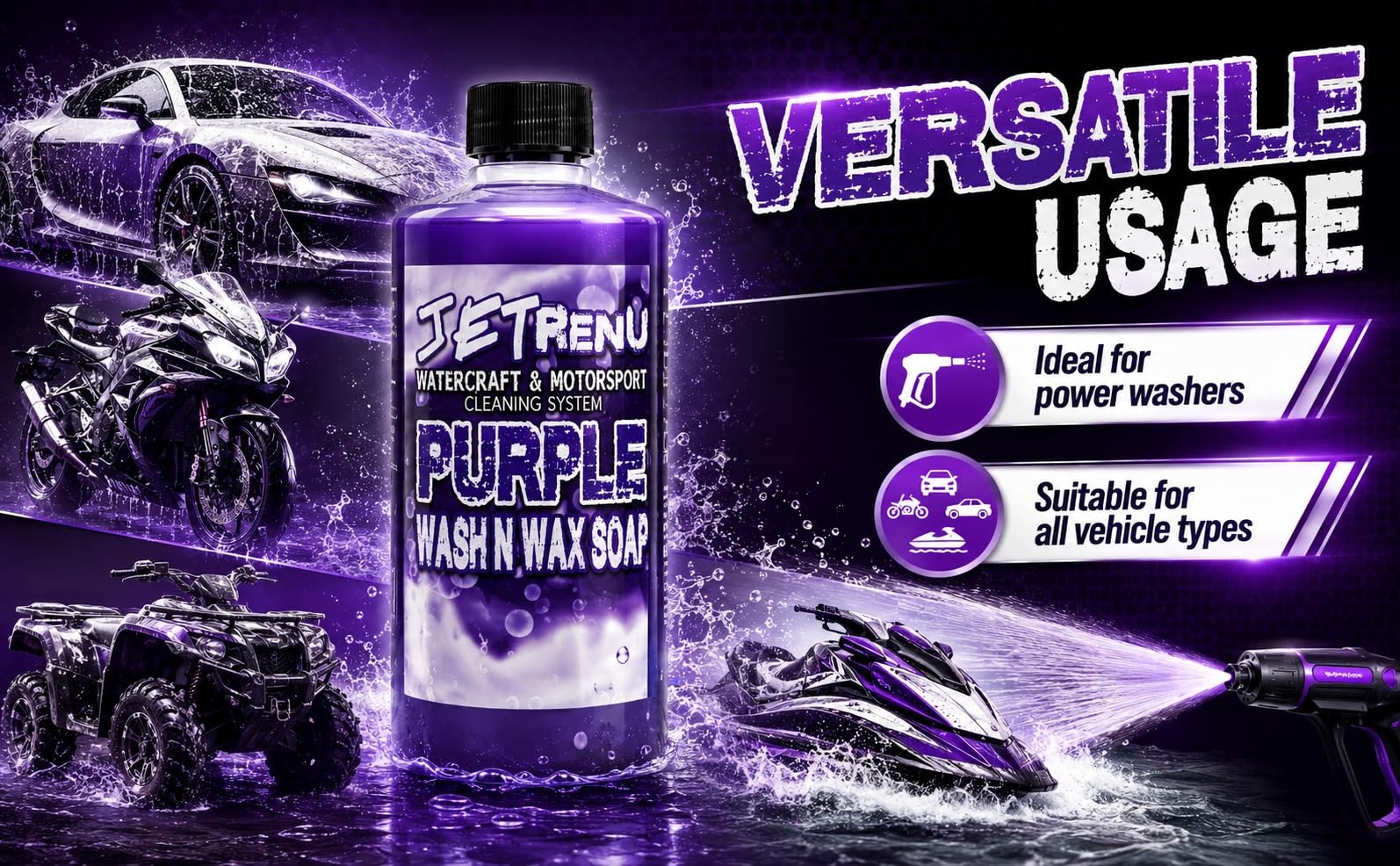 Jet Renu Purple Wash and Wax – 1 Gallon – High Foaming Car Wash Soap with Bra…