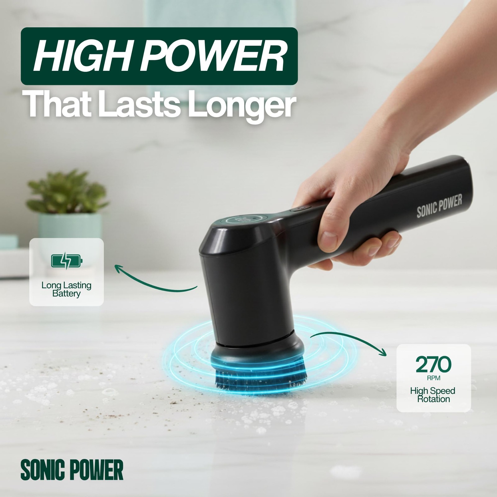 Electric Spin Scrubber – Handheld & Ergonomic, IPX7 Waterproof, 4 Multi-Purpo…