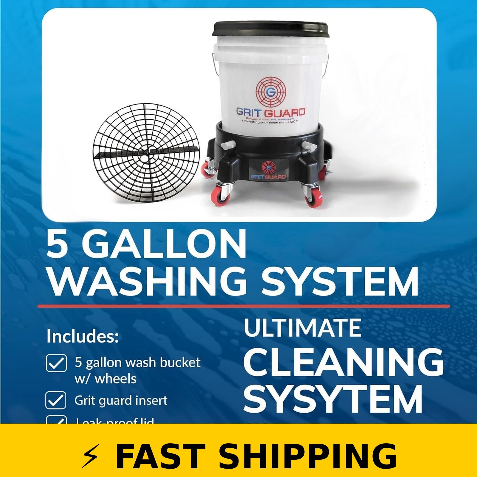 Grit Guard 5 Gallon Washing System – Car Wash Kit with Dolly, Black