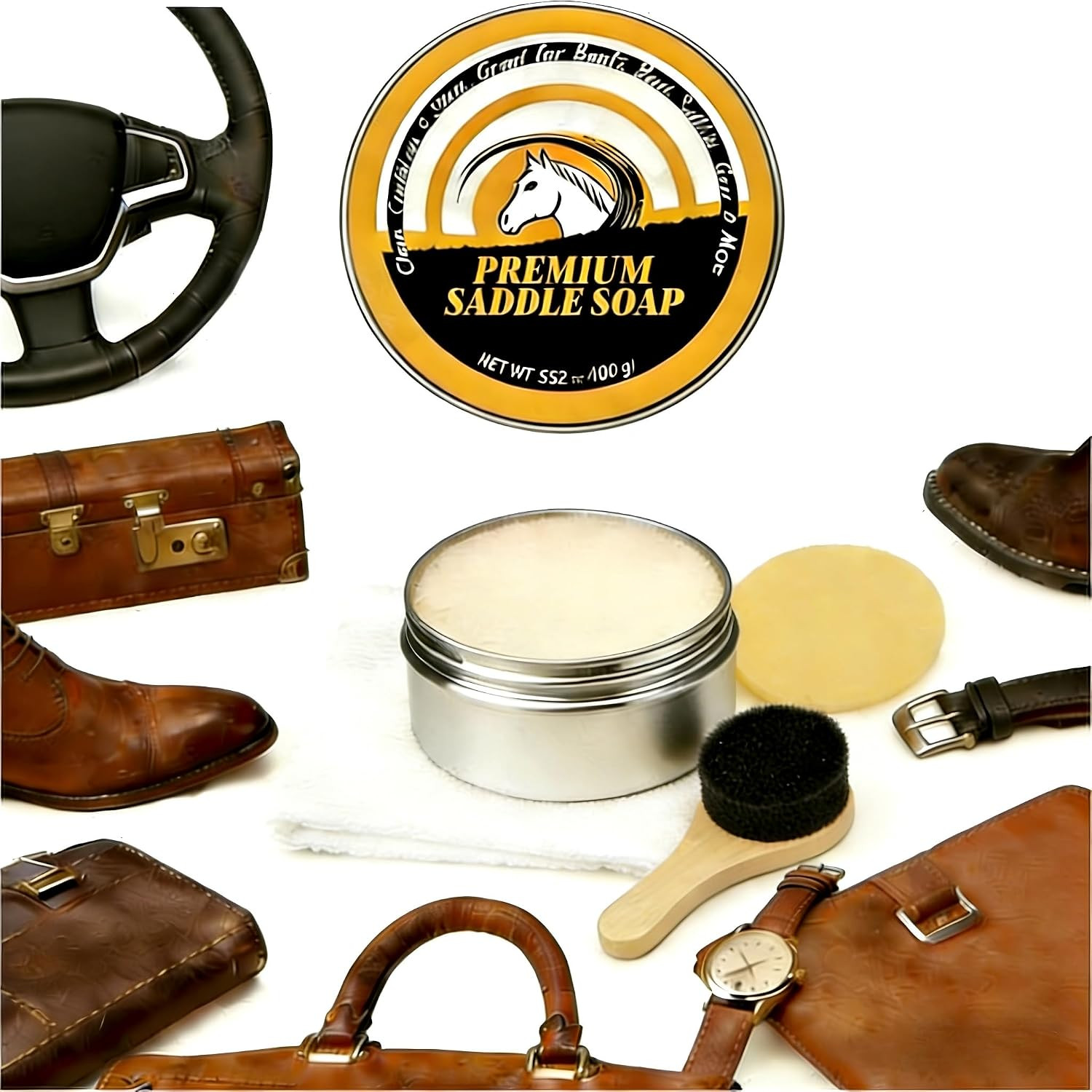 Saddle Soap for Leathe – All-Natural 3-In-1 Leather Cleaner & Conditioner Kit wi