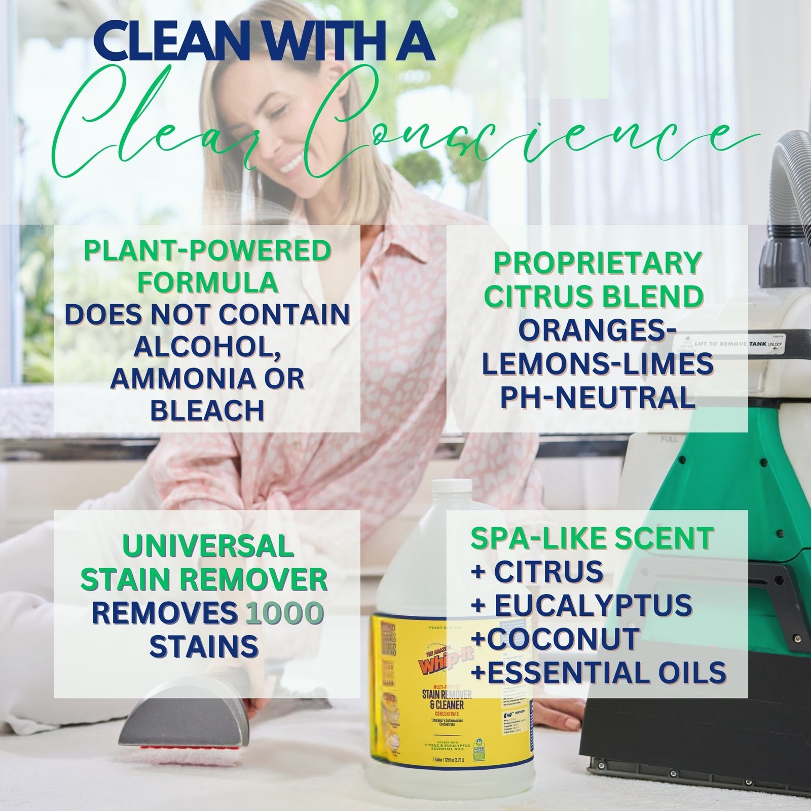 Stain Remover Cleaner Concentrate Plant Based Enzyme Food Grease Wine 1 Gallon