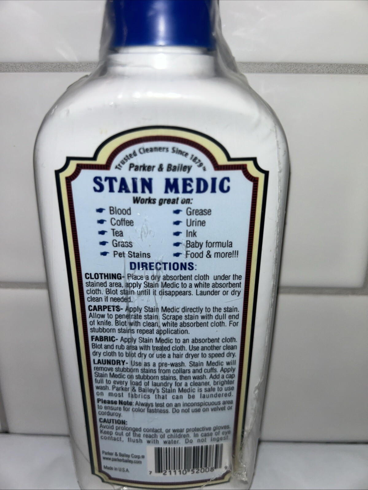Parker & Bailey Stain Medic Clothing Carpets Fabric Odorless Non Toxic 8 Ounces