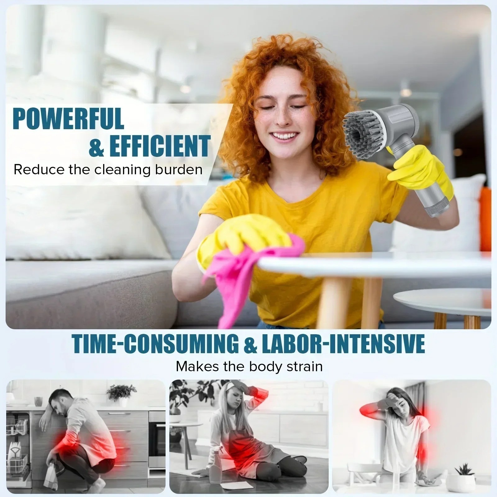 Electric Spin Scrubber Cordless Power Cleaning Brush Bathroom Tub Tile 5 Heads