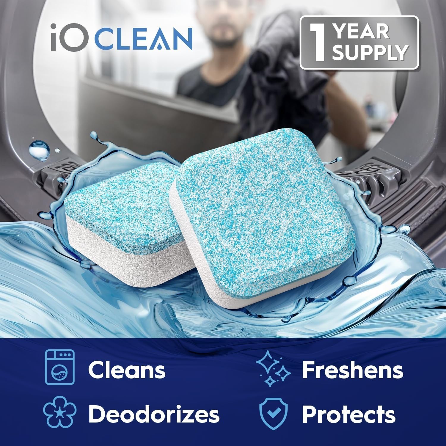 iO CLEAN Washing Machine Cleaner Tablets 24 Count HE Front Top Load Deep Clean