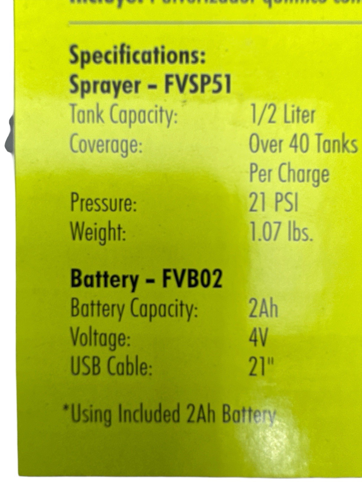 Ryobi USB Lithium Compact Sprayer w/2 Ah Battery + Charging Cable FVSP51K New