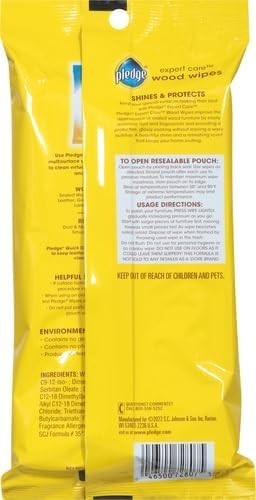 2 PACK Pledge Expert Care Enhancing Wood Wipes, Lemon Scent, 24 Count