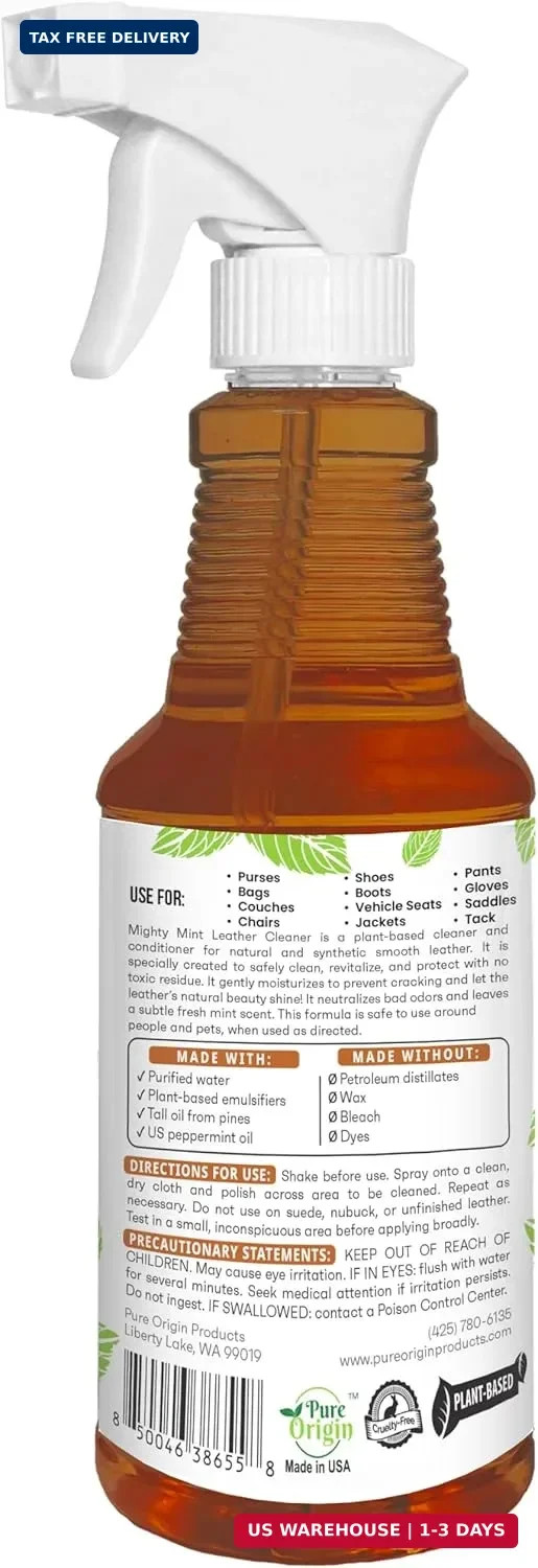 Mighty Mint Leather Cleaner and Conditioner, Plant-Based, Hydrating Spray to Cle