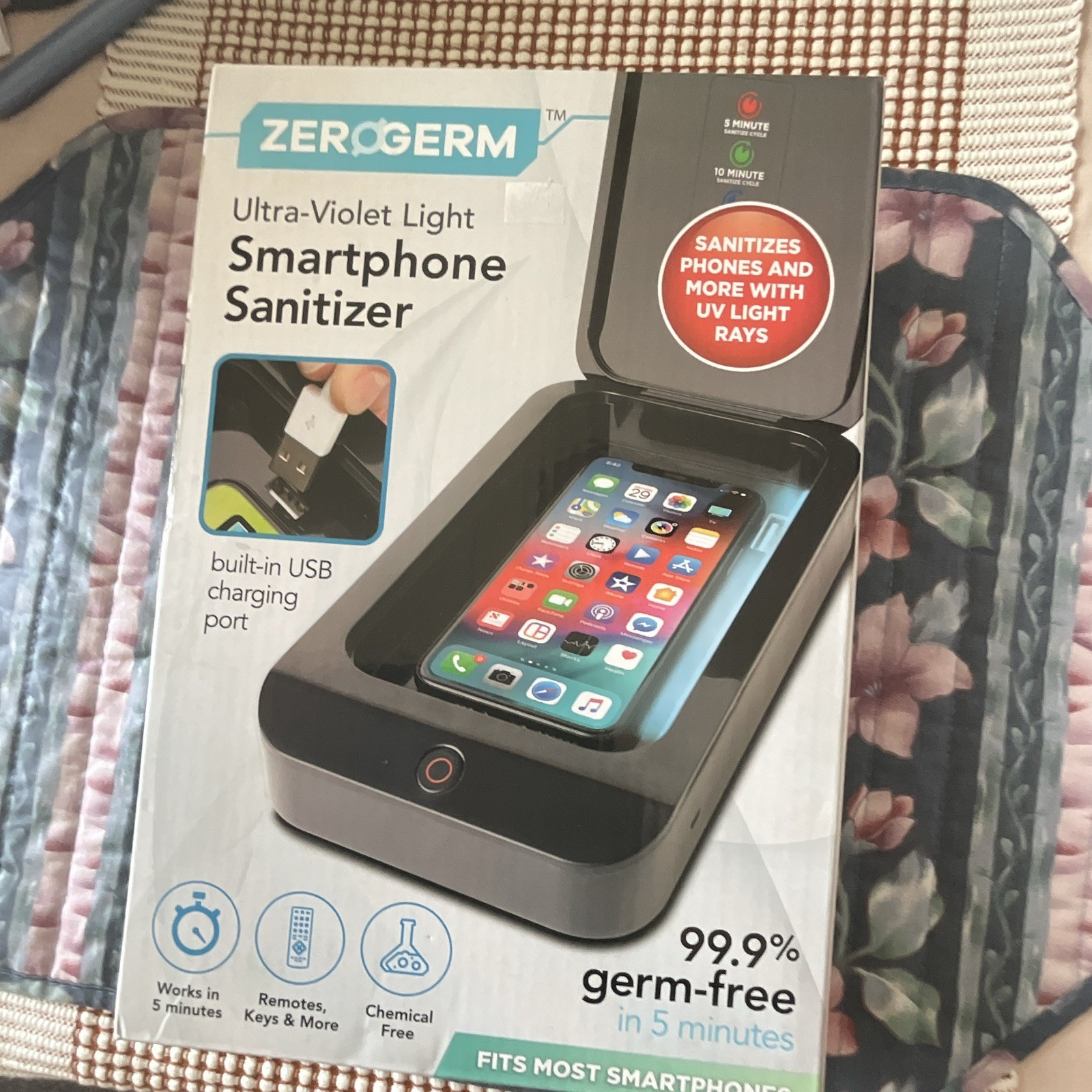 ZEROGERM UV Light Smartphone Sanitizer, Chemical Free, Built-In USB Port