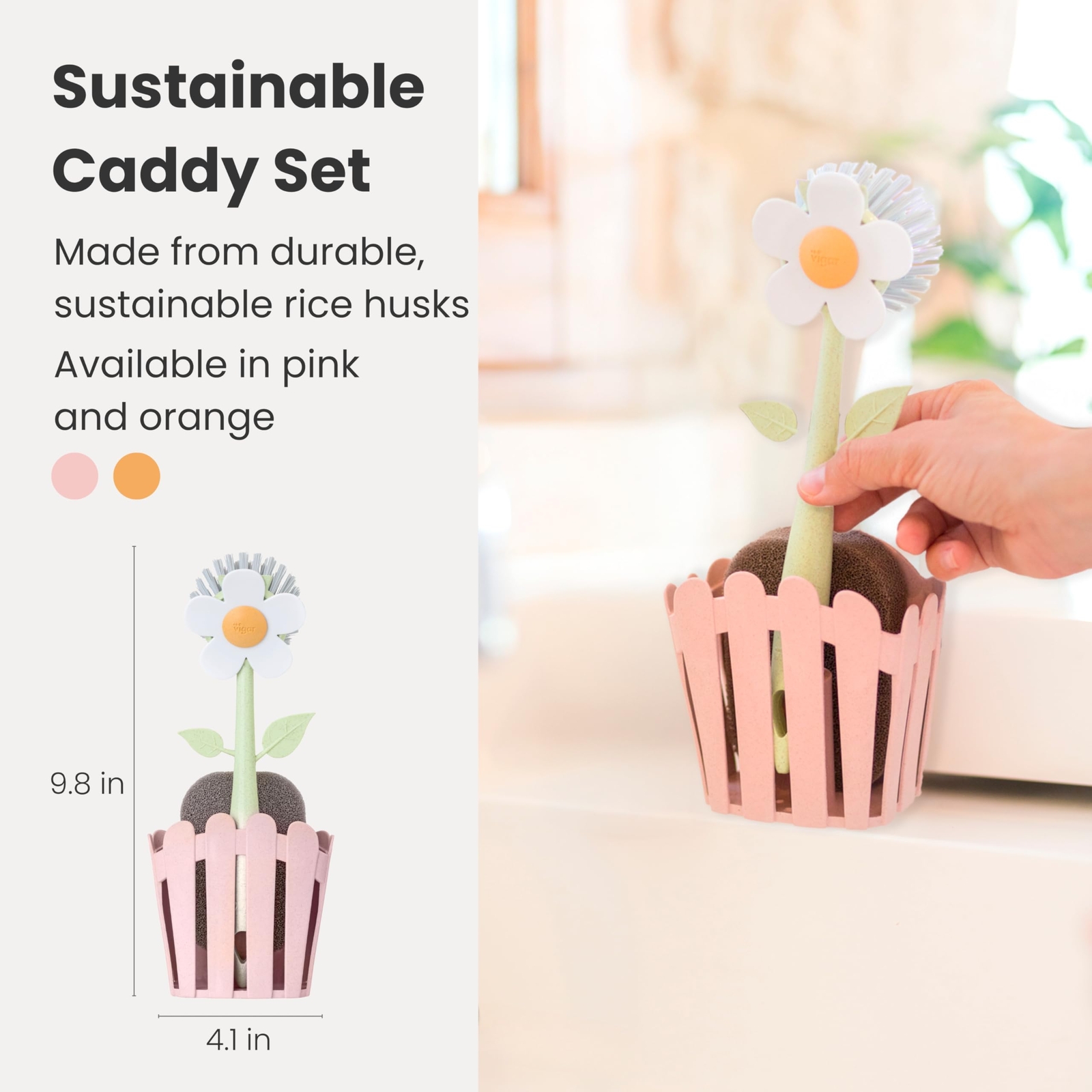 Florganic 3in1 Kitchen Sink Caddy Set Flowershaped Dish Brush Sponge Fenceshaped