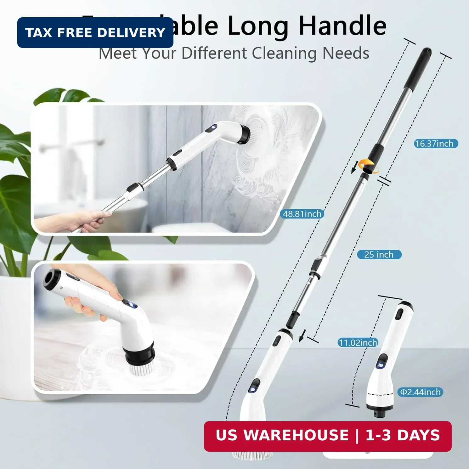 TUYU Electric Spin Scrubber,IPX7 Full-Body Waterproof Cordless Cleaning Tool, LC