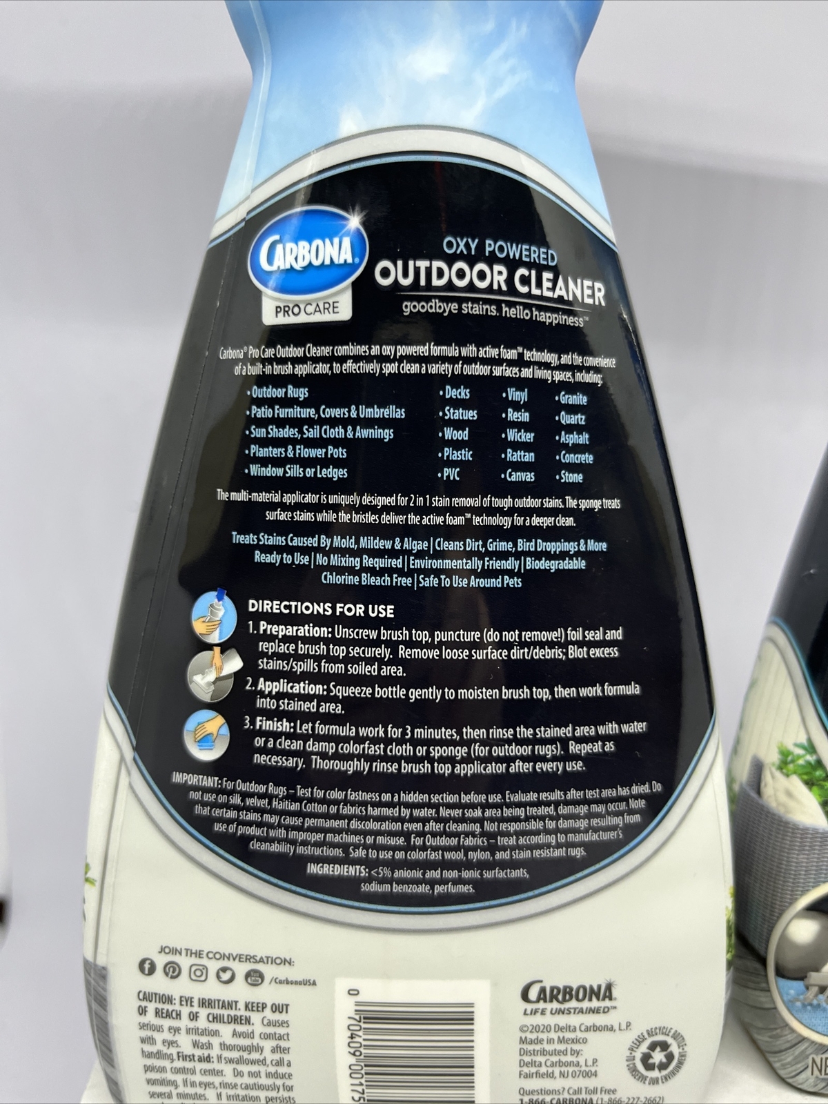 Lot of 2 Carbona Pro Oxy Outdoor Cleaner 2-1 Stain Removal Scrub Brush 22oz ea