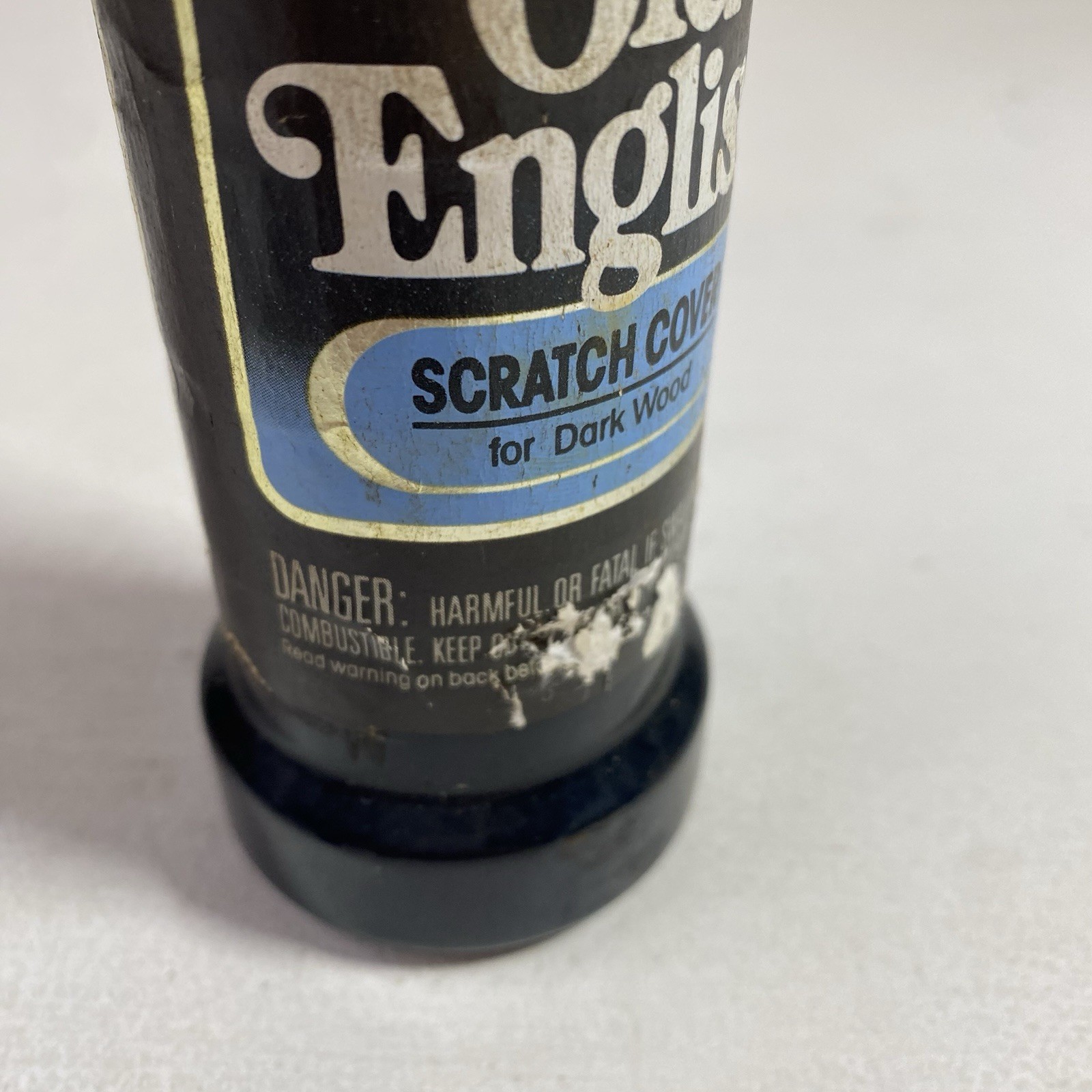 Vintage OLD ENGLISH Scratch Cover For Dark Wood Blue Cap 80% Full