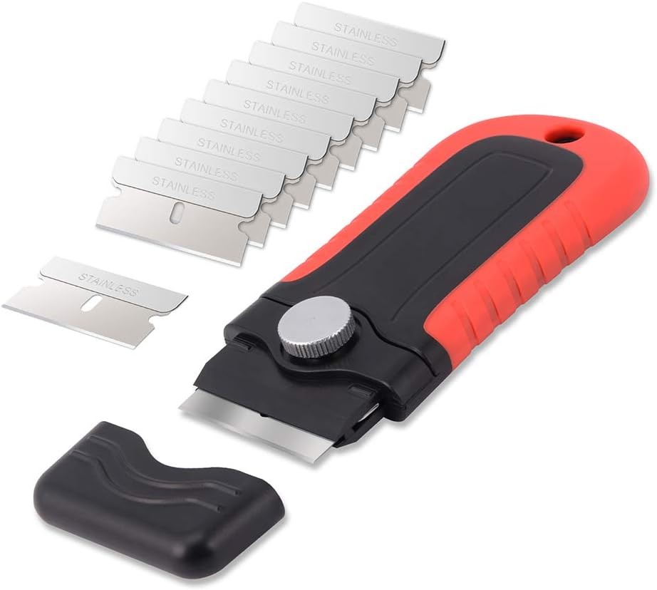 Locking Razor Blade Scraper with Safety Cap for Glass Clean, Paint and Old Label