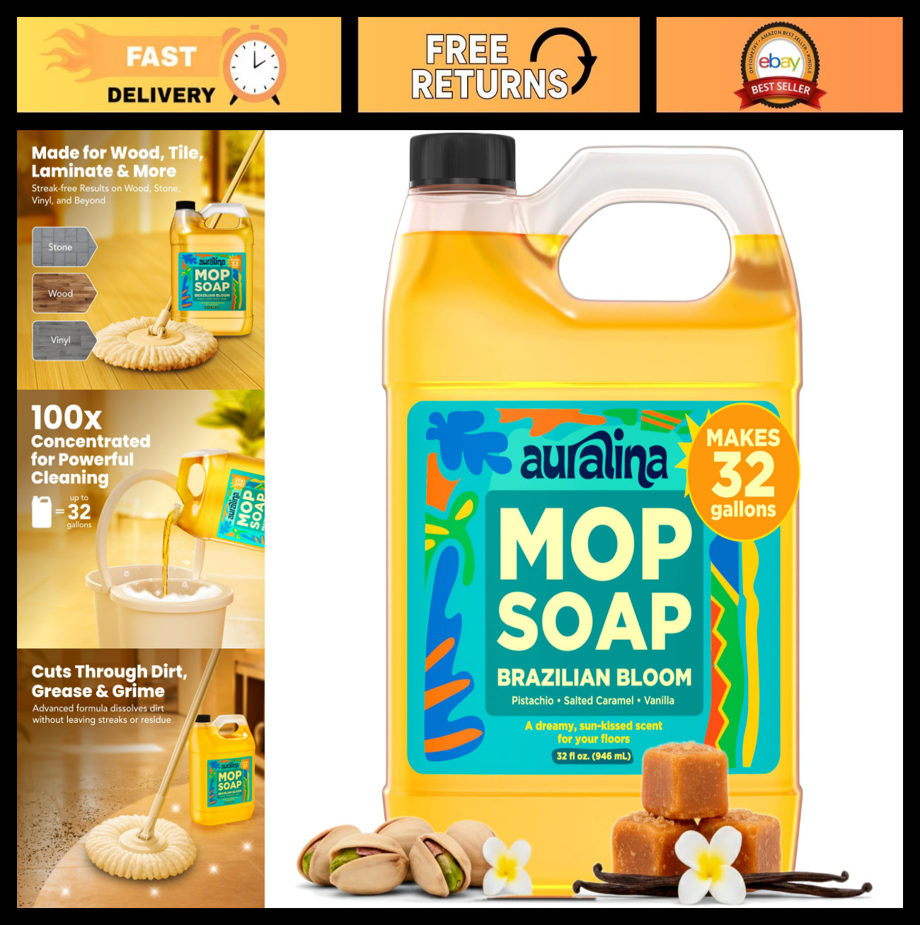 Scented Floor Cleaner – Concentrated Mop Soap for Hardwood, Tile & Laminate – Pe