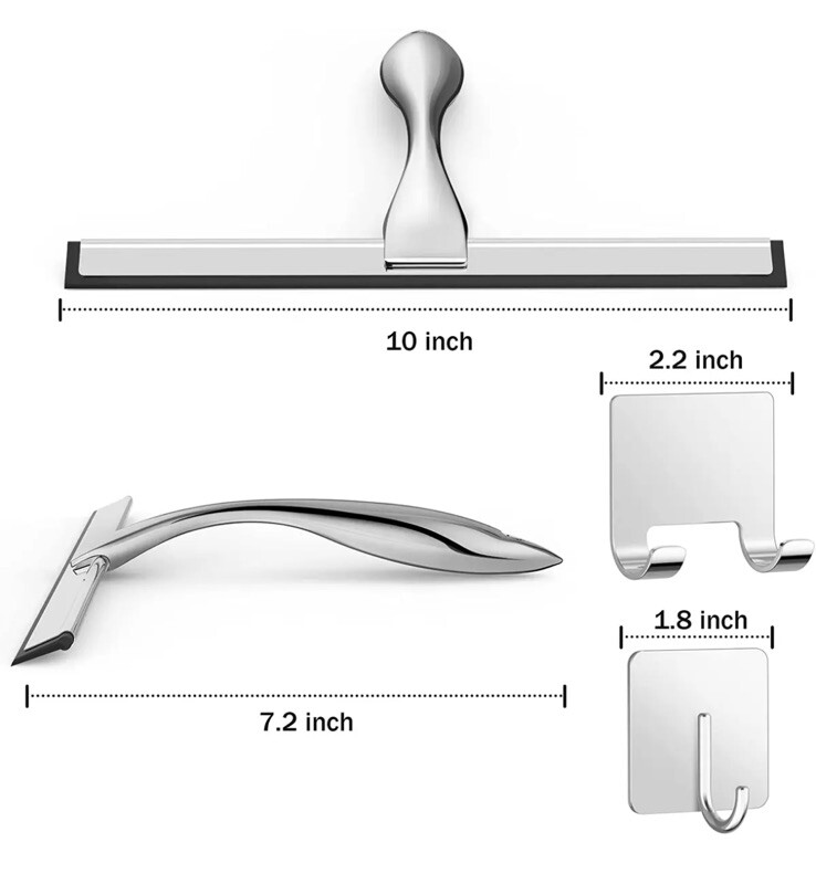All-Purpose Stainless Steel Shower Squeegee for Shower Glass Door w/ 2 Adhesive