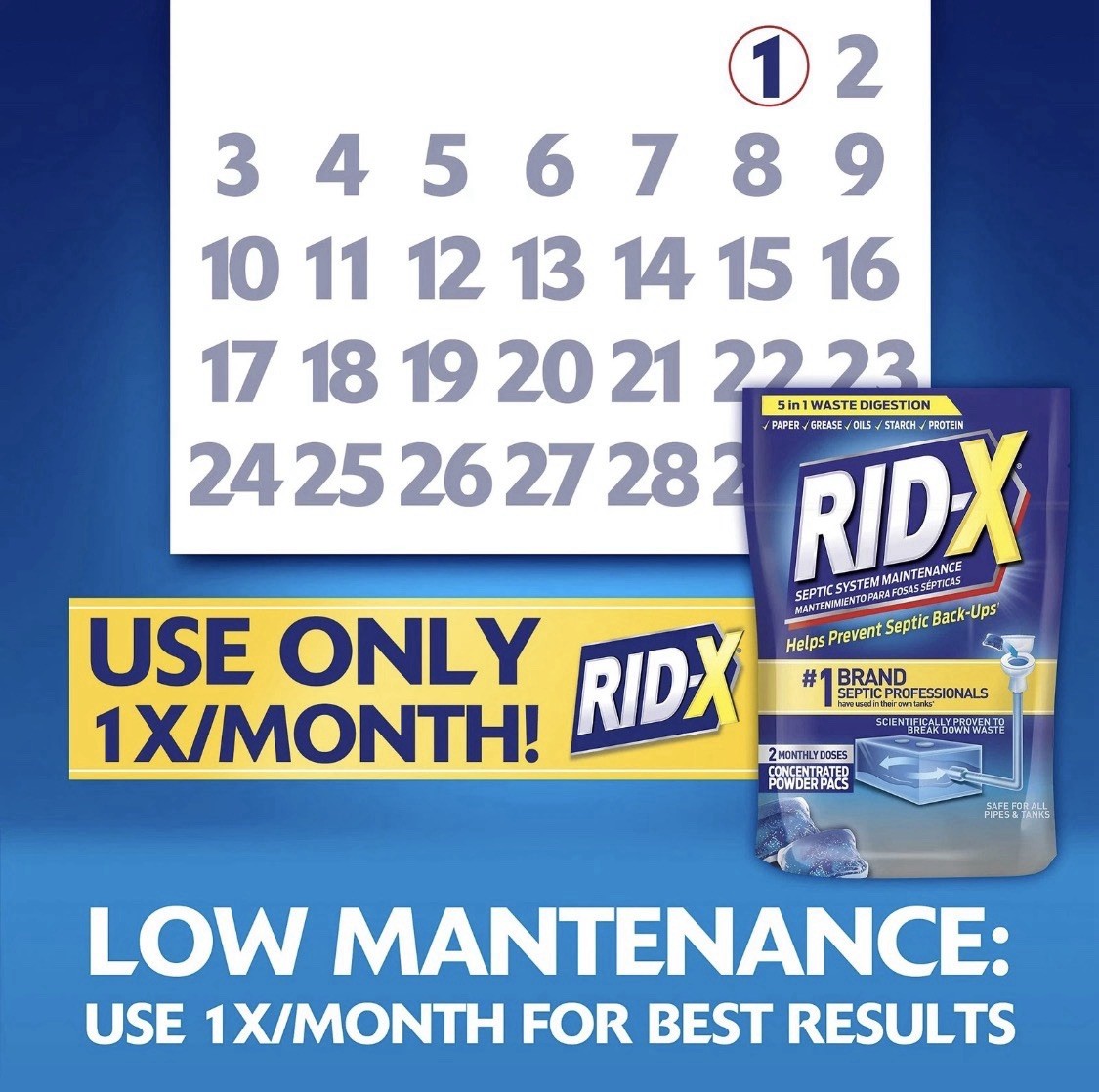 Rid-X (Lot of 4) Septic System Treatment Septi Pacs 3 Month Dose Per Pack 3.2oz