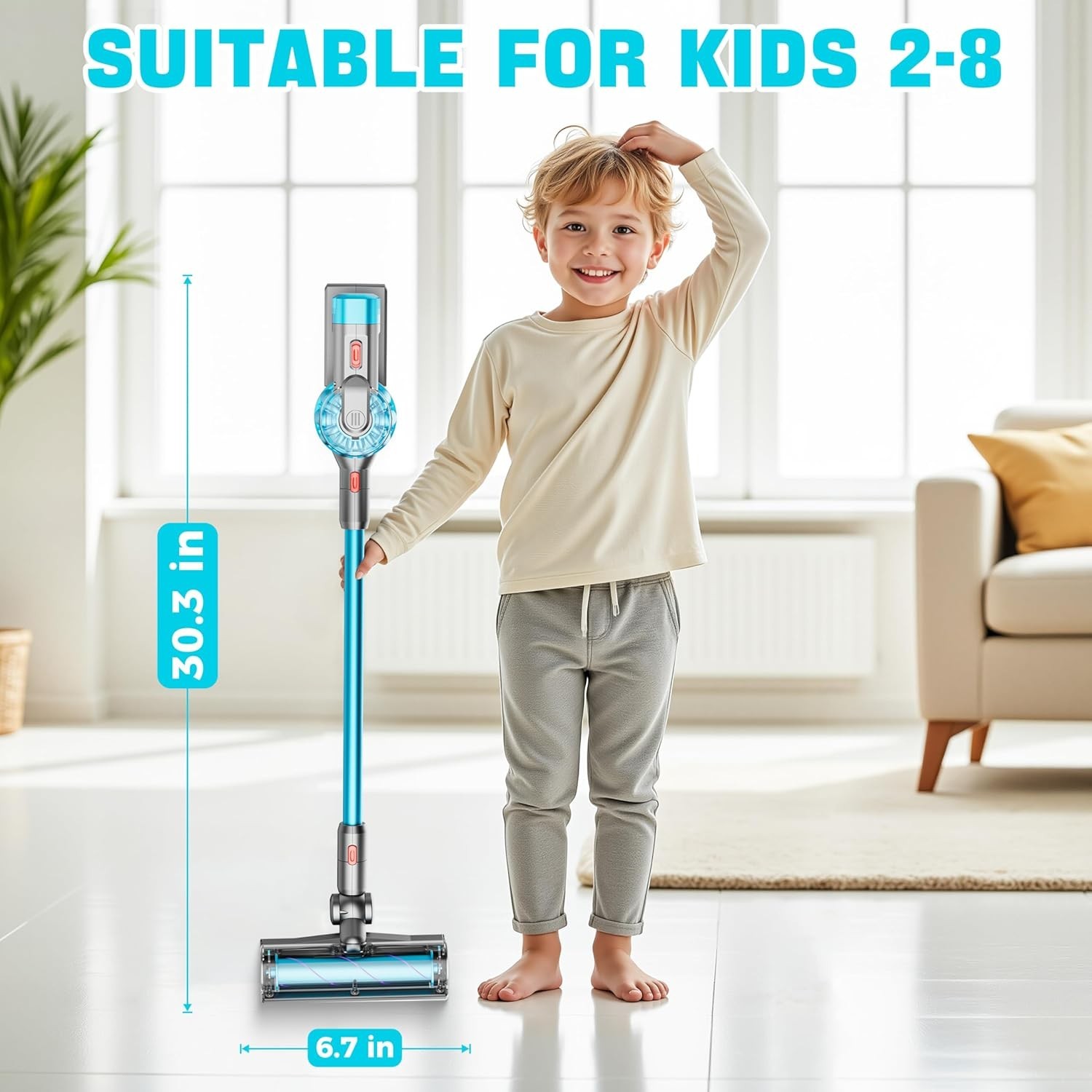 Kids Toy Vacuum Cleaner 4-in-1 Suction Sound Lights Toddler Playset for Children