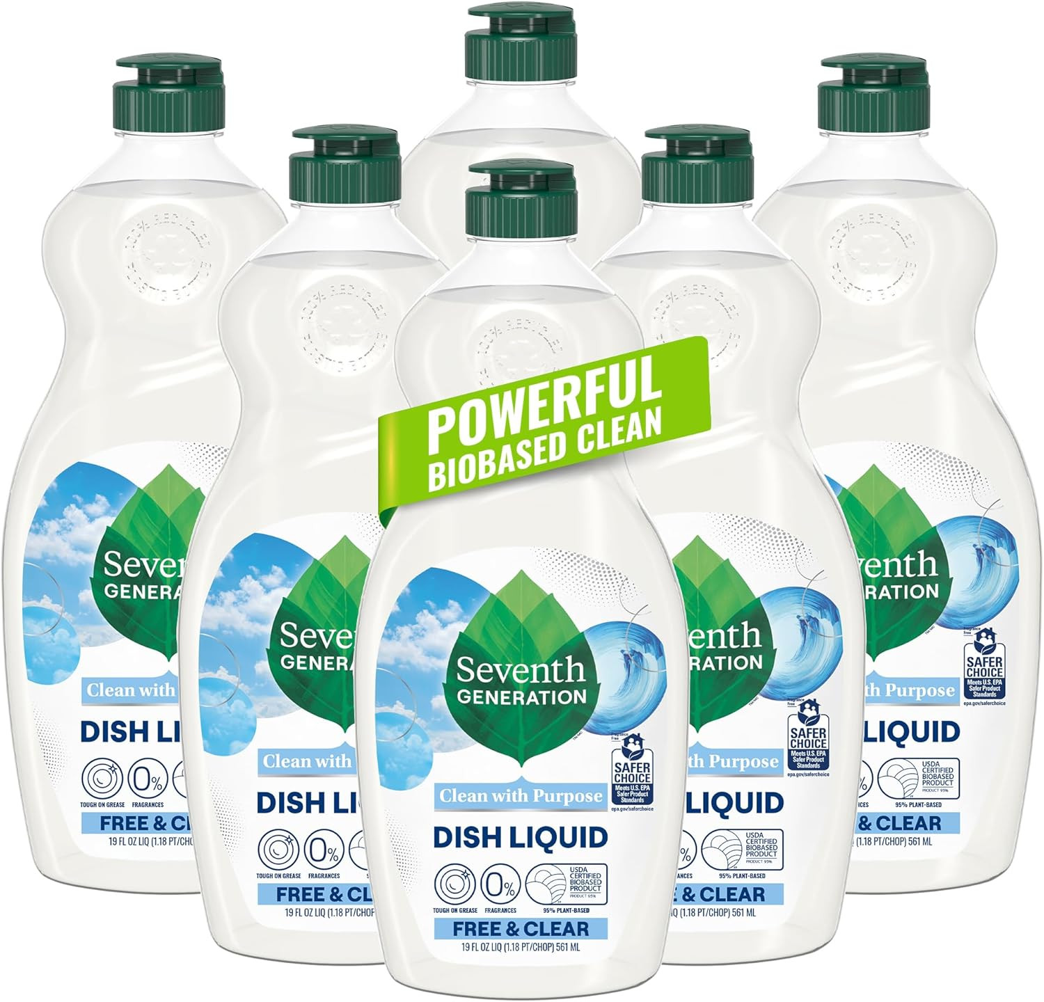 Seventh Generation Dish Soap Free & Clear Sensitive Skin 19 oz Bottle 6-Pk