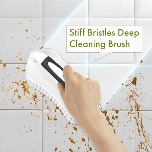 Scrub Brush for Cleaning Comfort Grip Bathtub Scrubber Stiff 2-Pack Black+grey