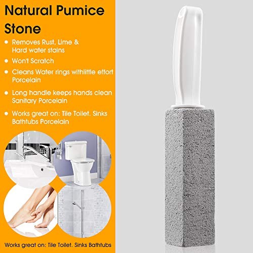 Kadden 2 Pack Pumice Stone Toilet Bowl Cleaner with Handle, Hard Short Handle
