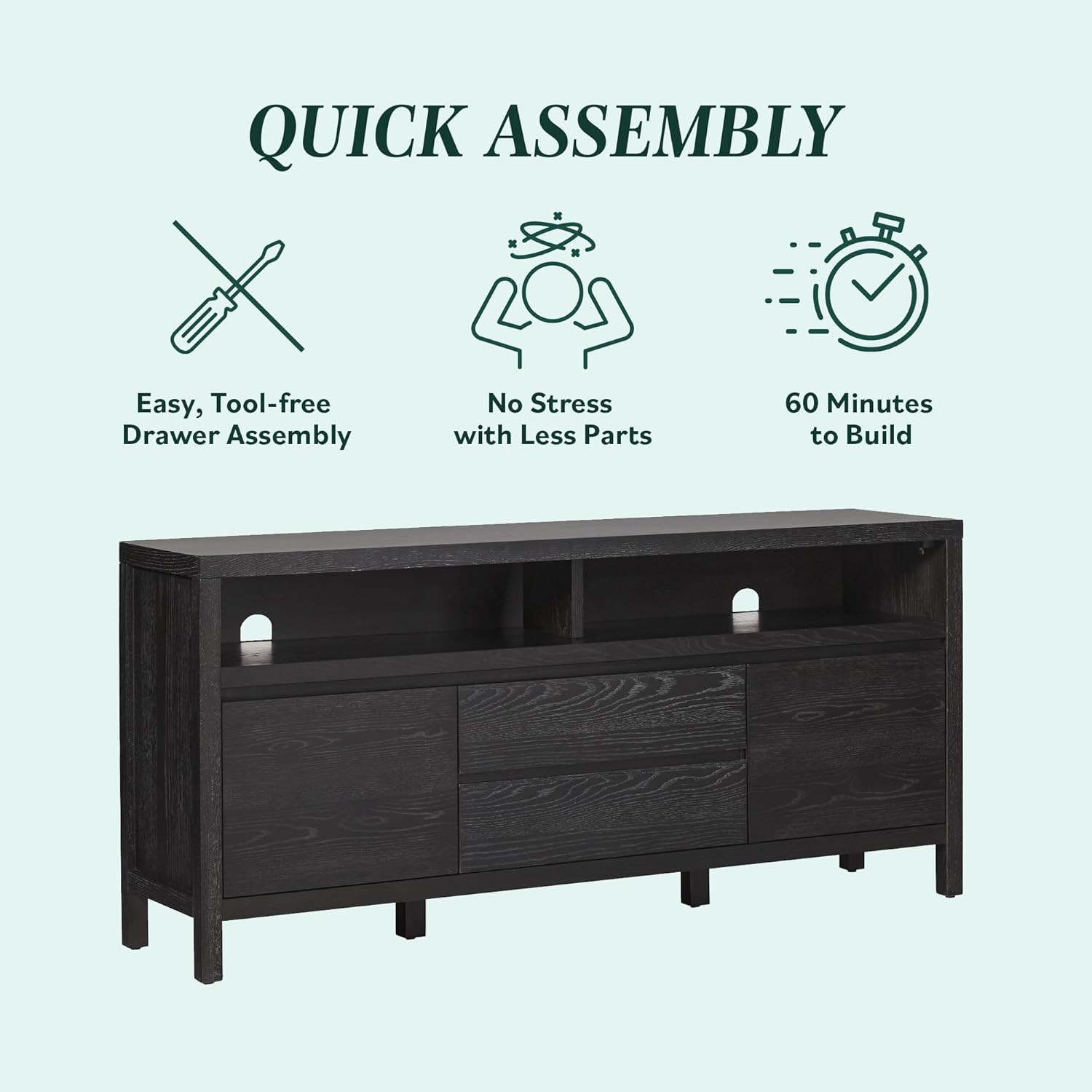 Rustic Solid Oak Wood Sideboard with Storage – 65″ Modern Farmhouse Design