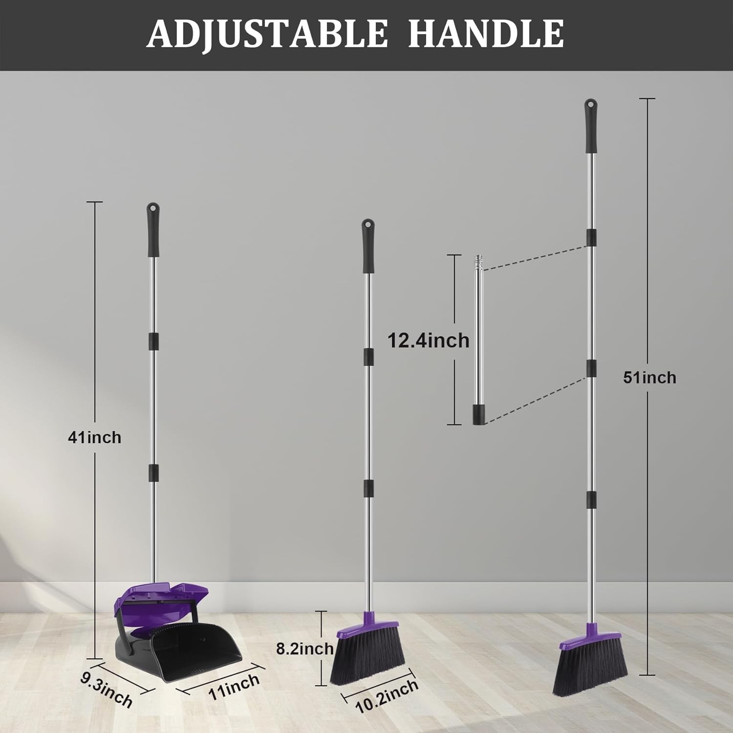 Broom and Dustpan Set, Long Handle Broom with Dustpan bo Set, Windproof