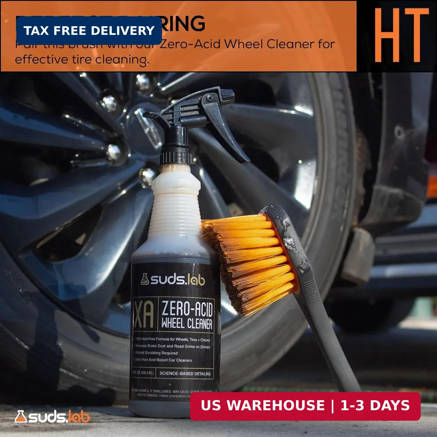 Heavy Duty Tire Brush Rubberized Handle Soft Bristle Car Detailing Wheel Brush