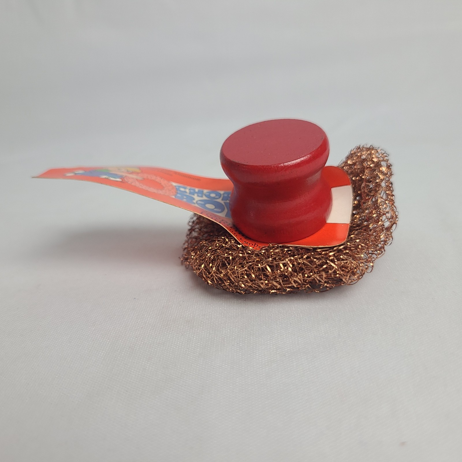 Vintage NOS Chore Boy Copper Scrubber Scouring Pad Wood Handle Original Tag