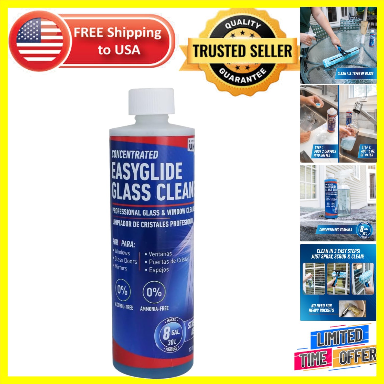 12 oz Professional Streak-Free EasyGlide Glass Cleaner – Ammonia-Free Solution