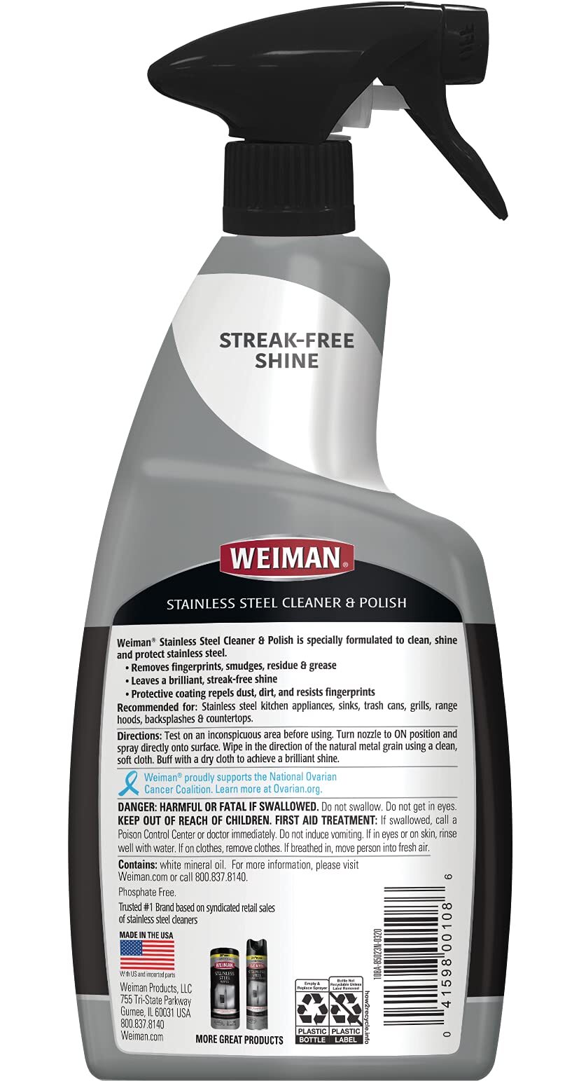 Weiman Stainless Steel Cleaner 3 Piece Set Streak Free Polish Wipes Towel
