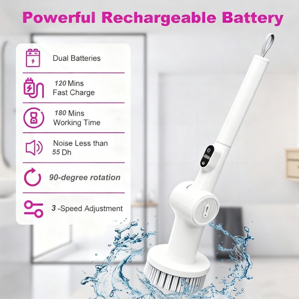 Electric Spin Scrubber Cordless Powerful Scrub Brush for Cleaning Bathroom Black